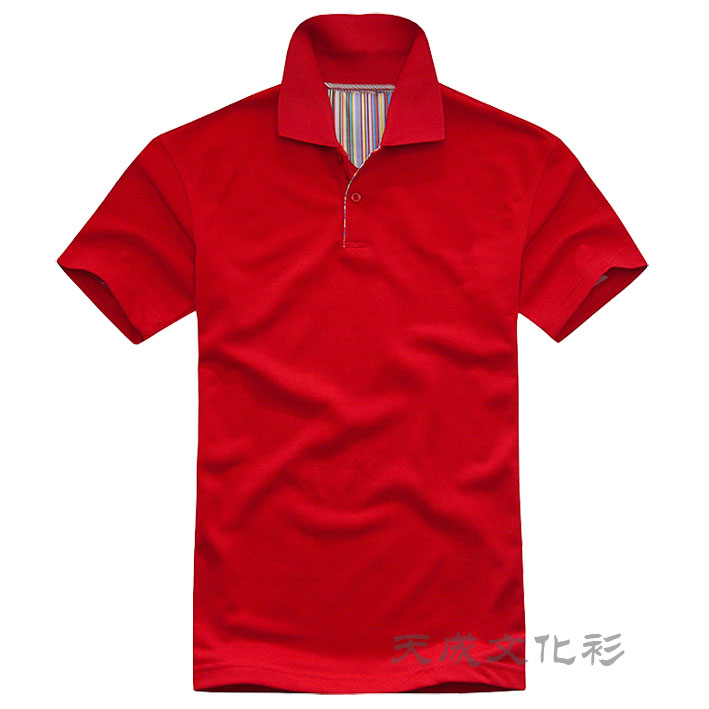 后领彩条短袖红色t恤