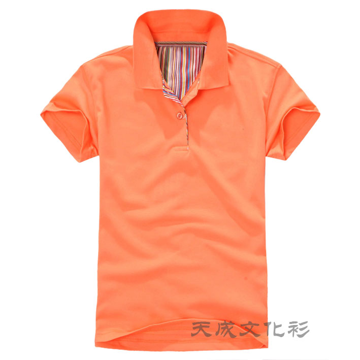 后领彩条短袖桔黄t恤