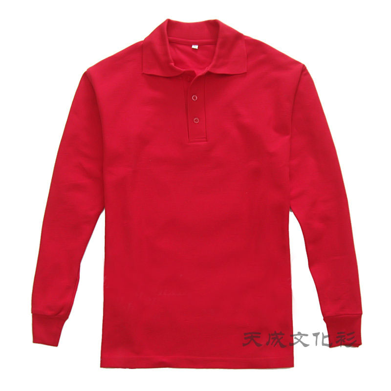 240克红色长袖t恤polo衫
